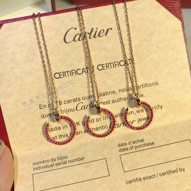 Cartier飾品 卡地亞925手鑲精工粉鑽 新款釘子系列項鏈  zgk1237